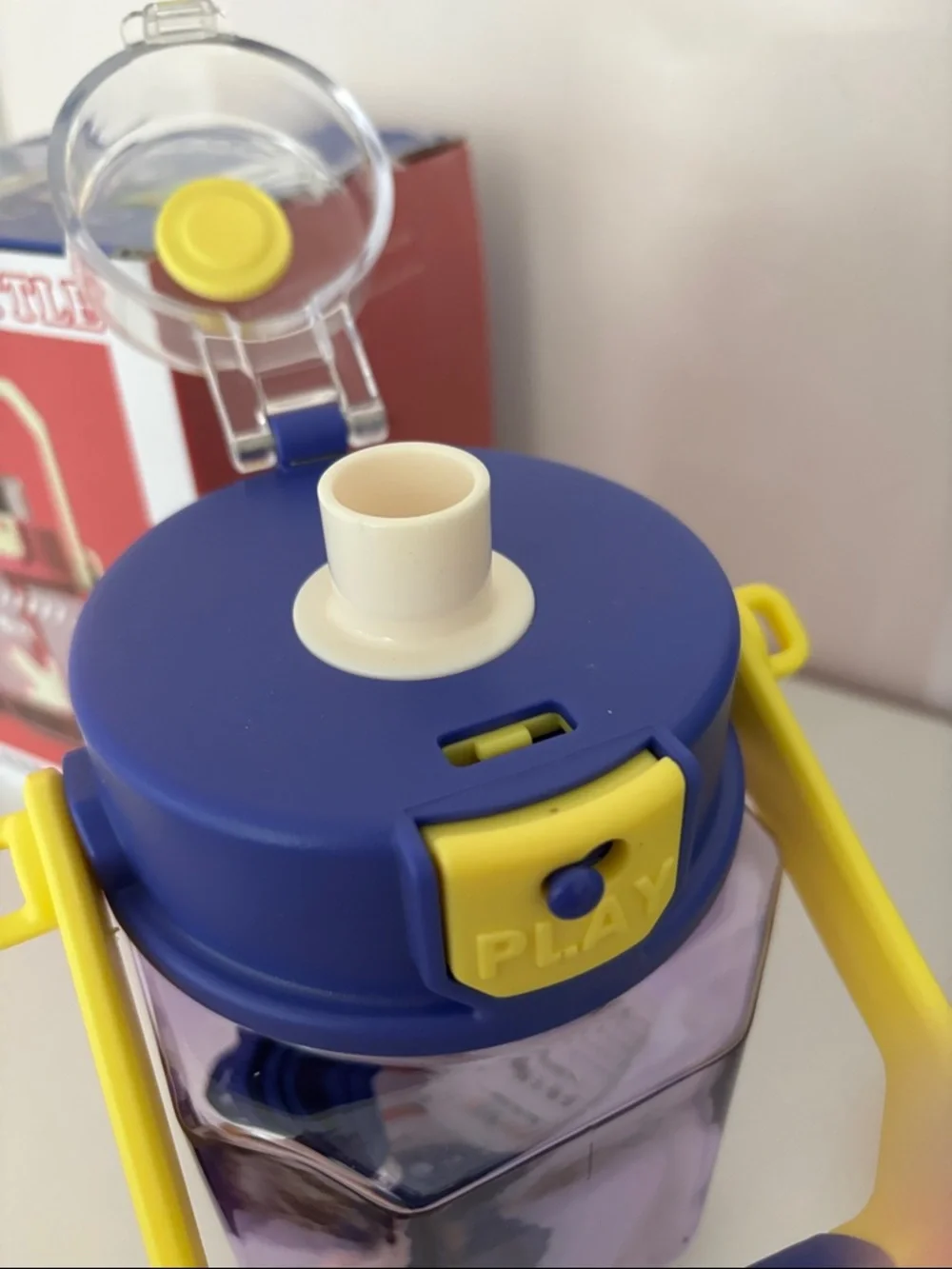 Kids Portable Purple Water Bottle with Yellow Handle